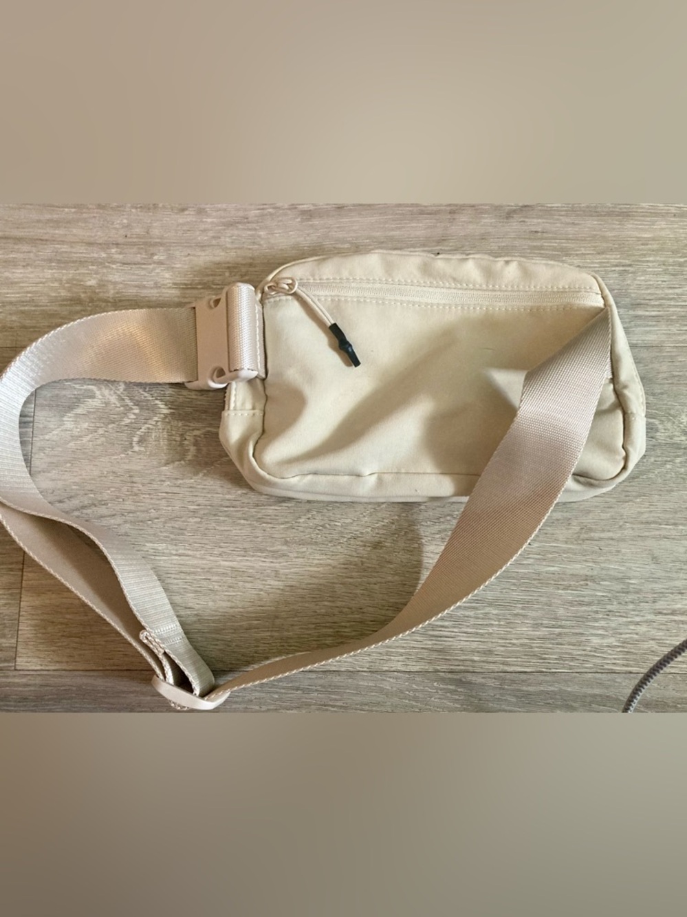 Beige Canvas Crossbody Fanny Pack Bag with Pink Accent - Picture 2 of 5